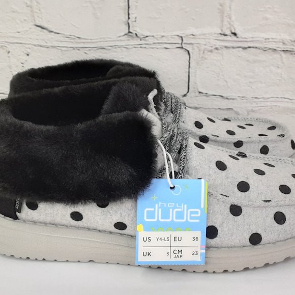 HEY DUDE 'BRITT' FUR LINING SNAP & FOLD CUFF TWO LOOKS IN ONE SHOE BL. POLKA-DOT - Picture 4 of 16